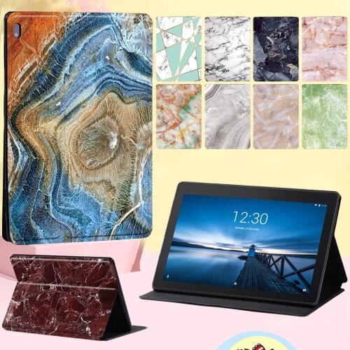 For Lenovo Smart Tab M10 FHD Plus/Lenovo Tab (E10/M10) Anti-fall Leather Stand Cover Case Marble Series Flip Tablet Case + Pen