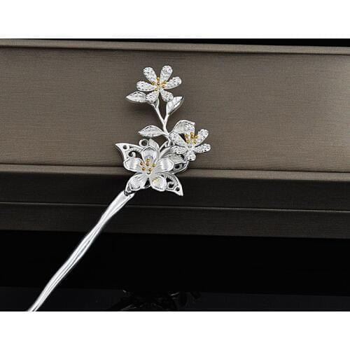 Flower Hair Stick Han Solo Costume 925 Sterling Silver Jewelry Women Hair Pins Chinese Ethnic Handmade Hairpin China Air Express