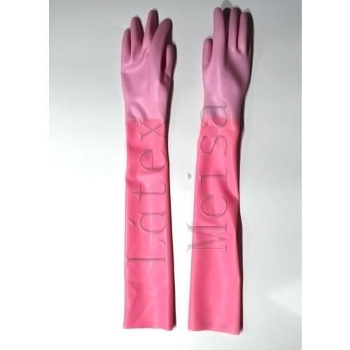 100% natural long finger latex gloves Fetish to arm in pink color for adults