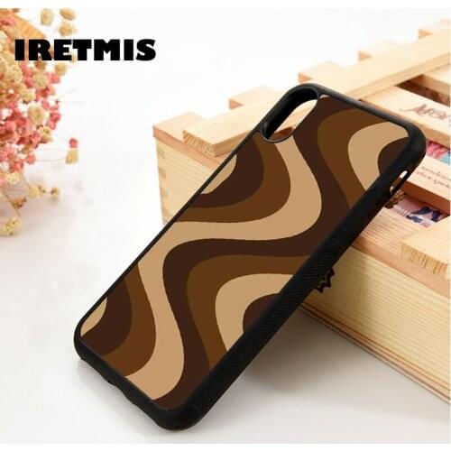 Iretmis 5 5S SE 6 6S TPU Silicone Rubber Phone Case Cover for iPhone 7 8 Plus X Xs 11 12 MINI Pro Max XR Brown Wavy