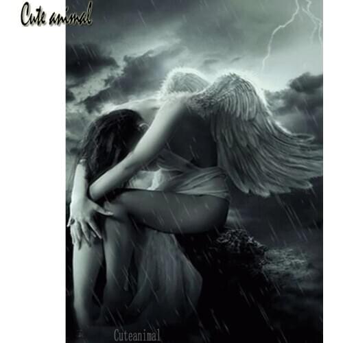 Dark Angel Girl Picture DIY Diamond Painting 5D Full Square Round Drill Diamond Embroidery Diamond Mosaic Dots Decoration Gift