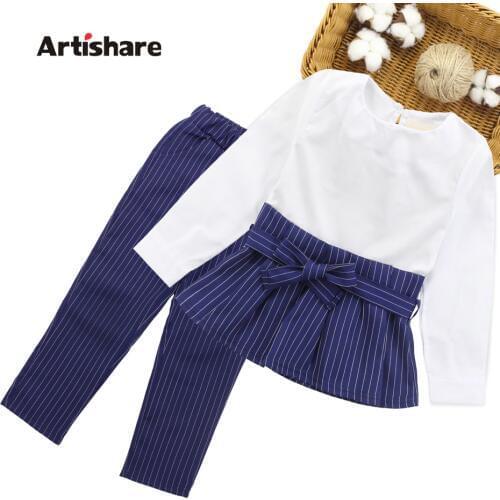 Girls Clothes Set Patchwork Shirt Dress + Striped Pants Children Clothing Spring & Autumn Kids Teen Clothes For Girls 8 10 11 12