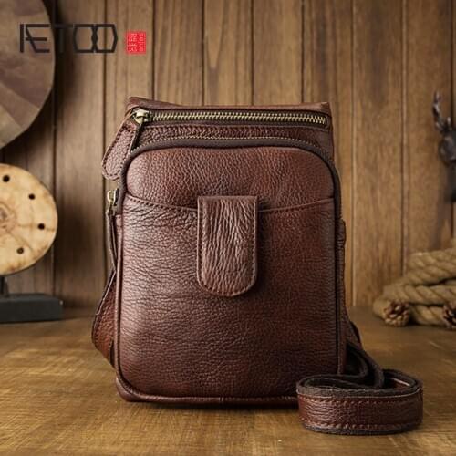 AETOO Leather messenger bag, leather retro waist bag, mens casual shoulder bag, mobile phone bag