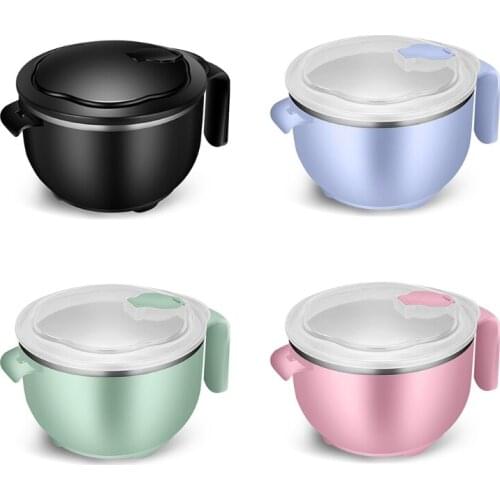 Round Instant Noodle Bowl with Lid and Handles Stainless Steel Large Capacity Kitchen Noodle Bowl with Cover Noodle Rice