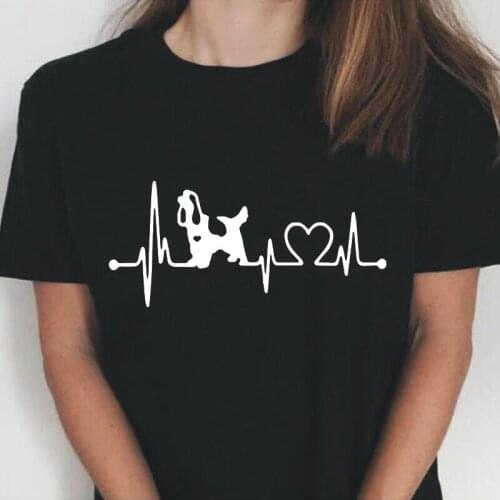 Summer Harajuku Tee Shirt Femme Funny Heartbeat Cocker Spaniel Dog T Shirt Women Tops Short Sleeve Casual Plus Size Blusas Mujer
