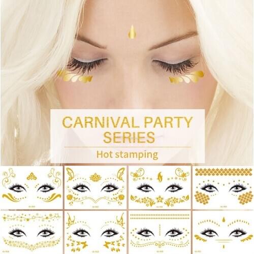 Metallic temporary tattoo eyes stickers face makeup gold jewelry tattoo indian party fashion tatoo for girls women fake tattoo