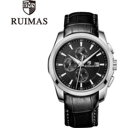 Ruimas Men Watches Automatic Mechanical Watch Sport Clock Leather Casual Business Retro Wristwatch Relojes Hombre