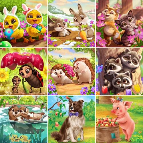 5D DIY Diamond Cartoon Animal Picture Full Circle Diamond Painting Mosaic Embroidery Set Cross Stitch Home Decoration Gift