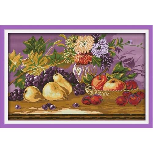 Joy Sunday Fruit Feast Pattern Needlework Chinese DIY Cross Stitch Set for Embroidery Kit Cross-Stitch Handwork House Decoration