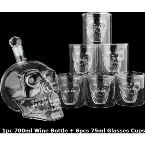 Crystal Skull Glass Head Shot Glass Cup Set Cocktail Water Whiskey Bottle Wine Glass Bottles For Drinks Cup Decanter Vodka Mugs