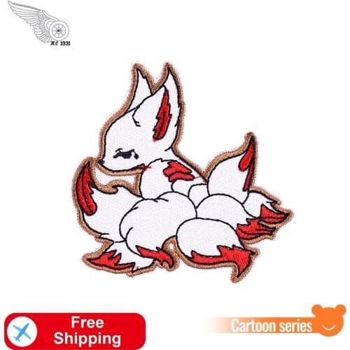 Nine Tailed Fox Animal Patches Japenese Cartoon Embroidery Jeans T-Shirts Badges Iron on for Clothes Diy Custom Fabric Stickers