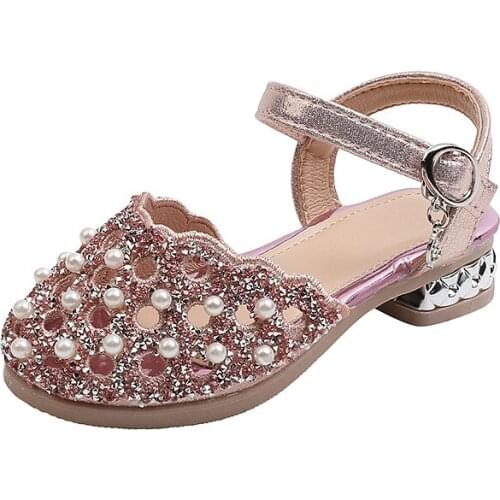 2021 Summer New Girls Sandals Princess Crystal Rhinestone Pearl Catwalk Show Childrens Shoes Toes-capped Fashion Breathable Hot