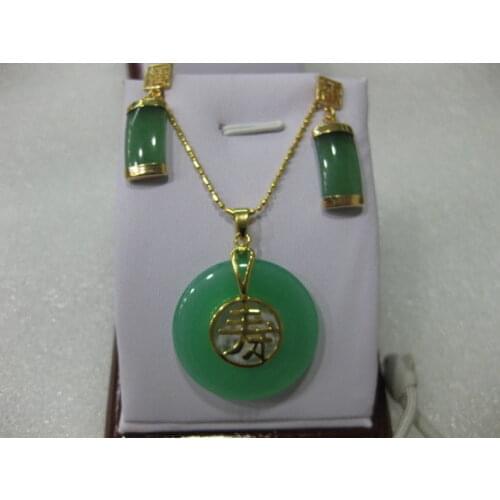 New Style Hot sale**Fashion Jewelry green jade pendant necklace earring set Fashion Wedding Party Jewellery