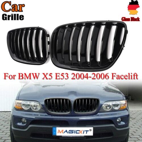 MagicKit Pair Glossy Black Front Hood Kidney Grills Grille for BMW X5 E53 2004 2005 2006 LCI SUV Front Bumper Grille Car Styling