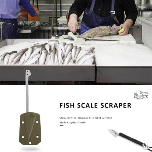 Anti-slip Stainless Steel Fish Scaler Harpoon Fishing Gear Tool with K Plate Sheath Multi-functional EDC Survival Gadgets