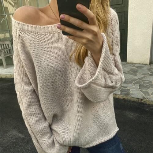 Plus Size Sexy Knitted O Neck Sweater Loose Oversize Sweater Women Pullover Flare Sleeve Thin Sweaters Knitted Autumn Knitwear