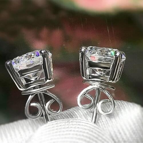 Pure silver earrings four claws 1 carat 50 minutes 80 points diamond men and women simple earrings women luxury accessories