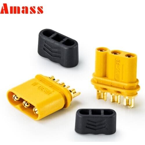 1Pairs Amass MR30 Plug Male and Female 2mm golden Plated Bullet Connectors with Lock Protective Sleeve for Controller/Motor