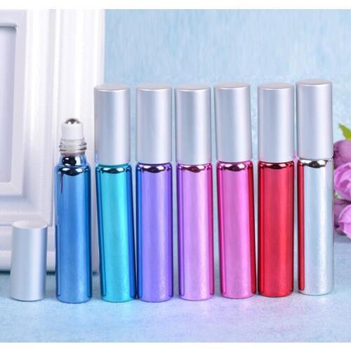 10ml Colorful Glass Roll on Essential Oil Empty Perfume Container Bottle With Stainless Steel Roller Ball LX7826