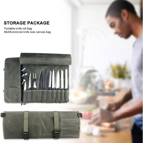 Portable Kitchen Cooking Chef Knife Bag Roll Bag Carry Case Bag Kitchen Cooking Tool Durable Storage 10 Pockets Green Colors