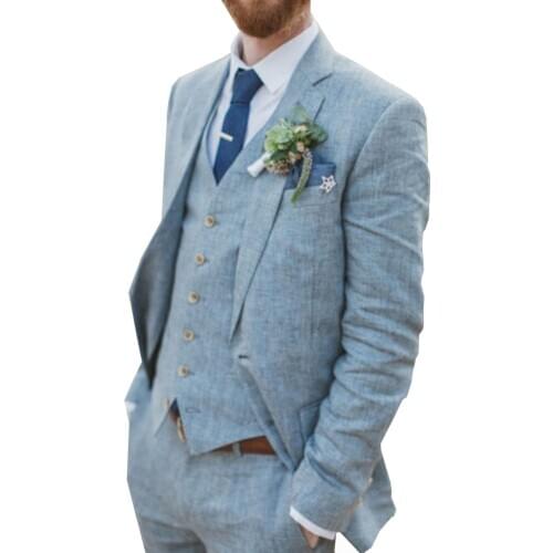 Light Blue Groom Suit Mens 3 Pieces Formal Notch Lapel Suit Wedding Groomsman Prom Party Tuxedos(Blazer+vest+Pants)