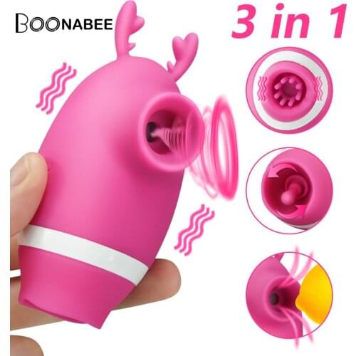 Sucking & Licking Vibrator Clitoris Stimulator Nipples massage Clit Sucker Tongue Blowjob Cunnilingus 3 in 1 Sex Toys for Women