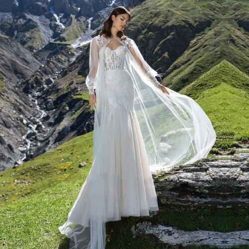 Vintage Wedding Dresses Detachable Shawl Blouse Appliques Lace Mermaid Bridal Gowns Vestido De Novia Plus Size Court Train 2021