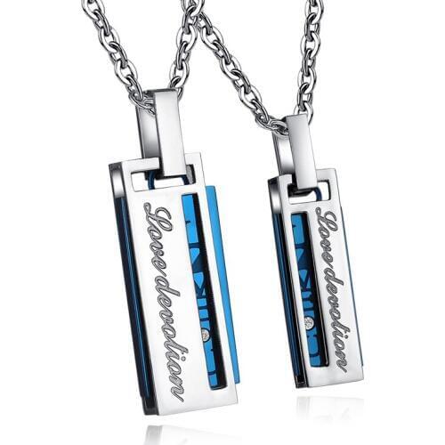Vintage Blue Pendant Stainless Steel Lovers Pendant Necklace for Men Women Jewelry