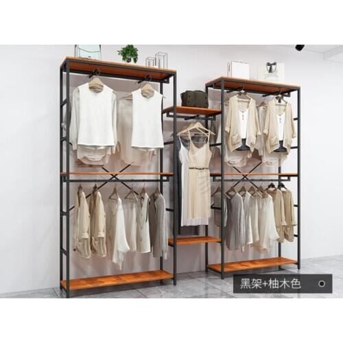 Clothing store display rack floor type mens and womens clothing store shelf display rack clothes rack double layer hanger