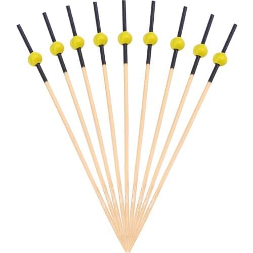 100pcs 12cm Bamboo Food Picks Round Beads fruit fork Sticks Buffet Cupcake Toppers Cocktail Wedding Festival Party Decorations