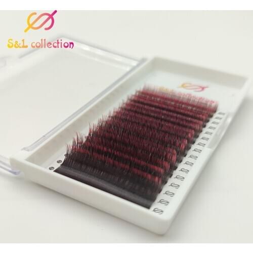 16rows 2tone Lash Ombre Lash Extension C D CC DD L 0.07 7-15mm Dual Color Purple colorful eyelash extension drop shipping