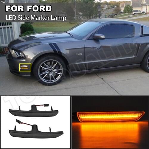 2PCS Smoked/Clear Lens Amber LED Front Side Marker Lights Error Free SideMarker Lamps For Ford Mustang 2010 2011 2012 2013 2014