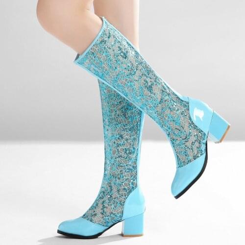 2021 New Summer Ladies Sandals Fashion Comfortable Thick Heel Roman Style Women Boots Hollow Mesh Knee High Boots Autumn Shoes