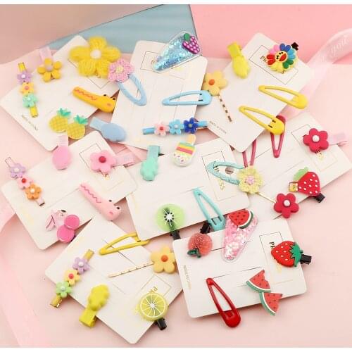 5-10Pcs/Set Cute Girl Fruit Hairpin Knitted Color Flower Hairgrip Clouds Long-Mouthed Dinosaur Barrette BB Clip Hair Accessories