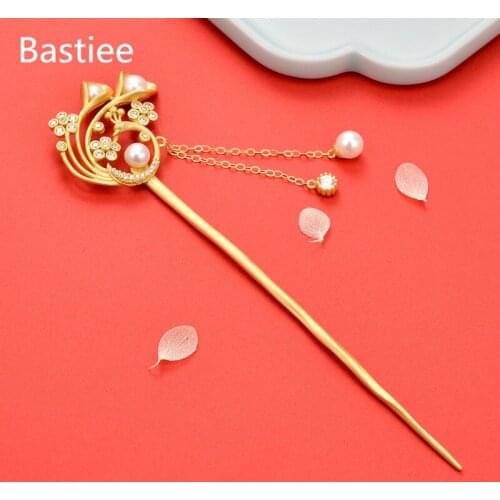 Bastiee Calla Lily 925 Sterling Silver Pearl Hair Stick Women Luxury Wedding Hair Pins Golden Plated Zircon Accessories