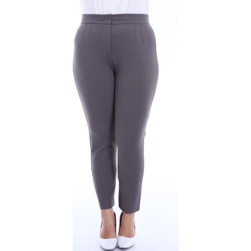 Schık Women Large Size Power Lycra Fabric Pants Gray SCKWM21PNT005