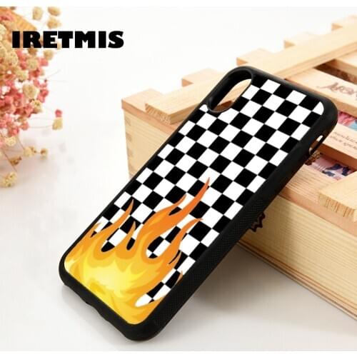 Iretmis 5 5S SE 6 6S Soft TPU phone case cover for iPhone 7 8 plus X Xs 11 Pro Max XR Checkered Fire Check Fire Flames Skate