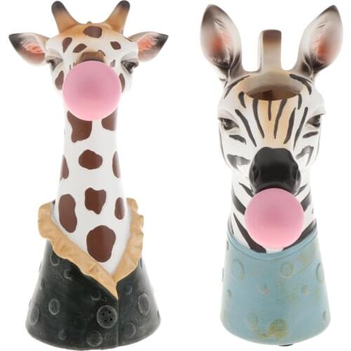 2x Cute Animal Head Flower Vase Planter Pot Resin Home Bar Desktop Sculpture