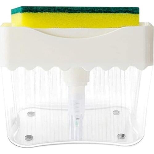 Soap Dispenser,Sponge Holder with Hand Pump Push Out and Heavy Duty Scrub Sponge for Kitchen Bathroom