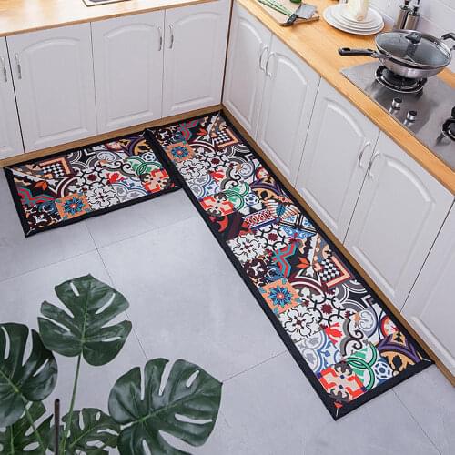 Ethnic Printed Kitchen Mat Set Dirty-proof Long Carpet Hallway Doormat Bedside Floor Mat Non-slip Water Absorption Bathroom Rugs