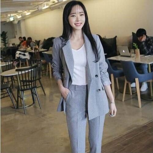 2-piece suit female spring and autumn new style fashion striped office suit professional OLOffice Lady jacket + pants suit