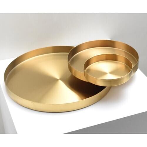Diameter 12/20/30cm Fashion Round Golden plated Storage Trays Nordic Tray For Gold Decorations Home Organizer SNTP088