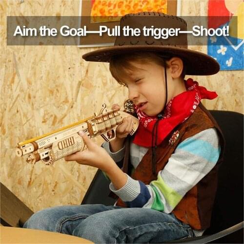 Can Shooting Gun Building Blocks Boys DIY Revolver,Scatte with Rubber Band Bullet Wooden Popular Toy Gift for Children Adult