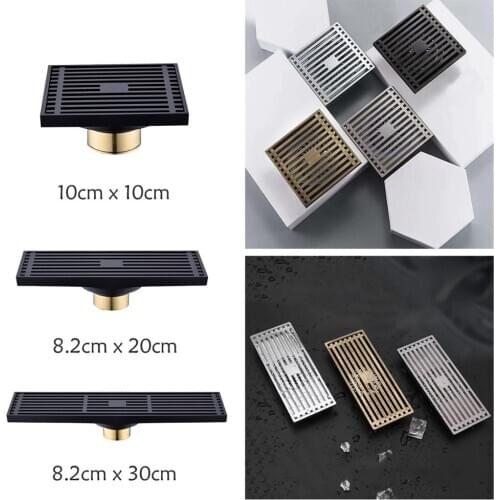 Brass Square/Rectangle Black Bathroom Shower Floor Tile Drains Filter Floor Drain Hair Catcher Shower Drain