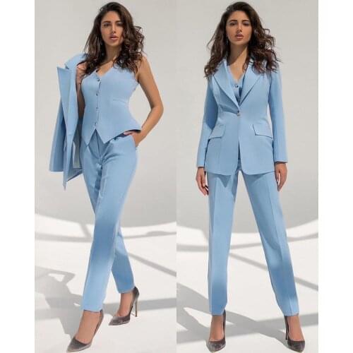 Fashion Elegant 3 Pieces Suits Set ( Vest + Blazer + Pants ) Custom Made One Button Chic Coat Office Lady Casual Daily Jacket