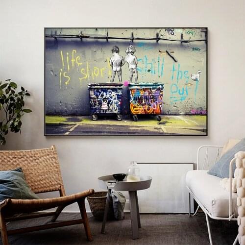 Wall Art Canvas Print Figure Painting Graffiti Picture Banksy Life is Short For Living Room Home Decor Poster No Frame