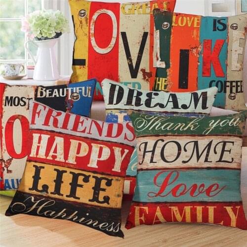 Cushion Cover Polyester&Linen Decorative Throw Pillow Digital Printing Mediterranean Style Letter Sofa Decor