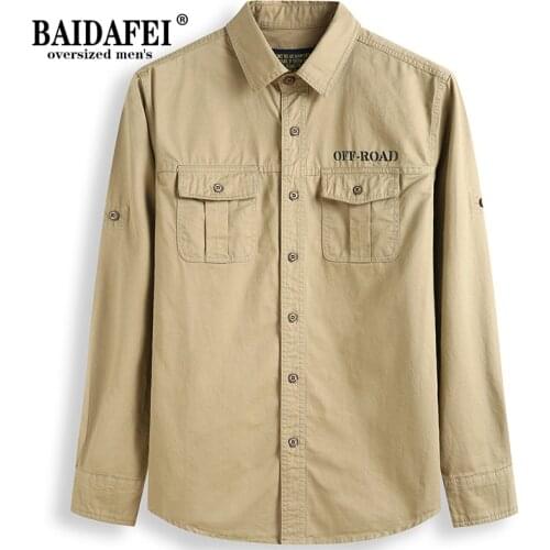 Oversized 5XL 8XL Mens Military 100% Cotton Regular-fit Long-Sleeve Shirt 2021 Spring Autumn New Casual Fat Khaki Black Shirts