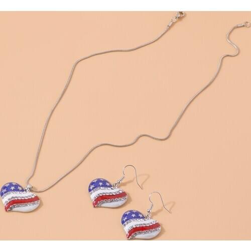 New Fashion Rhinestone American Flag Necklaces for Women Star Heart Shape Womens Earrings Gifts Jewelry Sets Factory Outlet