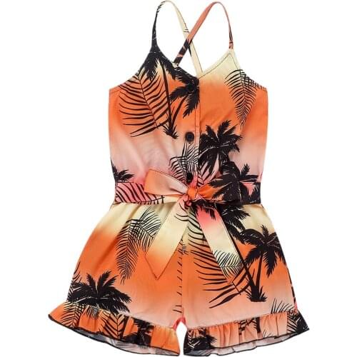 Toddler Baby Girls Jumpsuit Bohemia Printing Chest Button Loose Children Kids Summer Clothing Sleeveless Sling Ruffles Jumpsuit